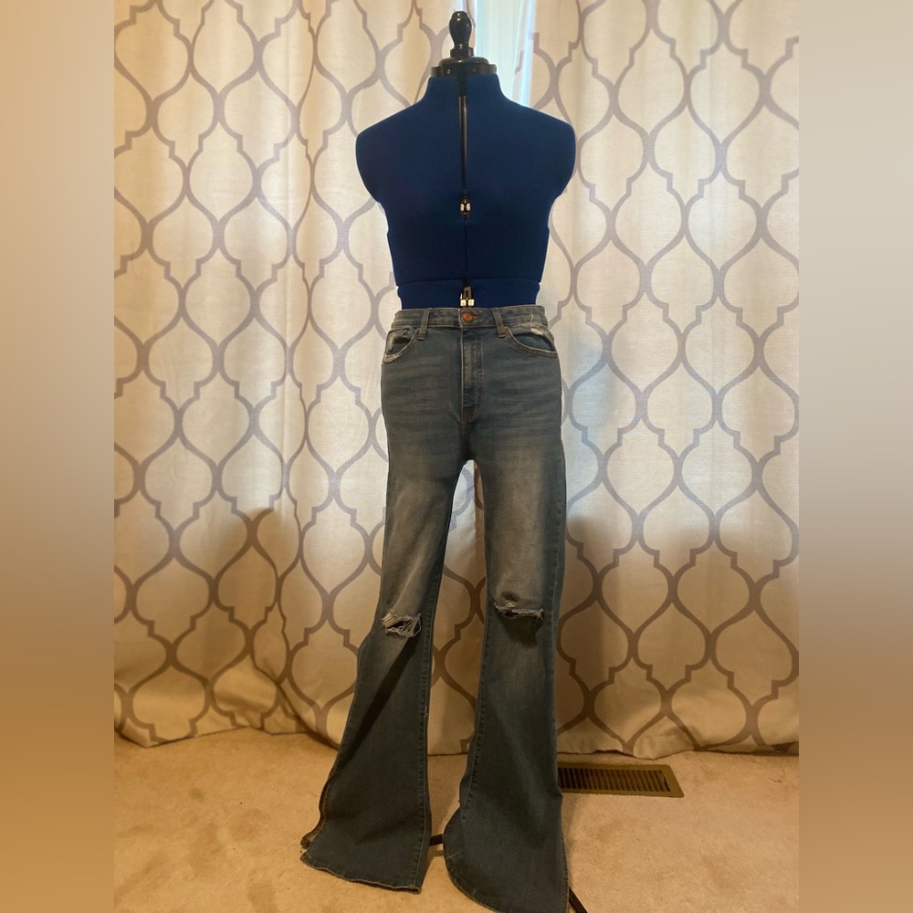 Denim ripped bell bottoms